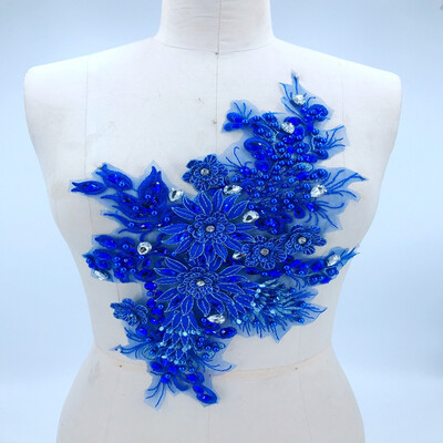 Three-dimensional flower royalblue lace applique with sew on beads rhinestones trim patches 3823cm for dress accessory
Three-dimensional flower royalblue lace applique with sew on beads rhinestones trim patches 3823cm for dress accessory