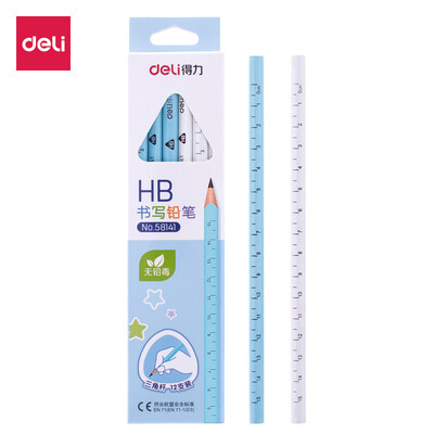 Deli deli primary school students HB straight ruler writing pencil triangle pole with scale prince blue 12 box 58141 
Deli deli primary school students HB straight ruler writing pencil triangle pole with scale prince blue 12 box 58141