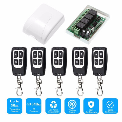 433Mhz DC 12V 4CH Universal 10A Relay Wireless Remote Control Switch Receiver Module&5PCS 4 Key RF 433 Mhz Transmitter Remote
433Mhz DC 12V 4CH Universal 10A Relay Wireless Remote Control Switch Receiver Module&5PCS 4 Key RF 433 Mhz Transmitter Remote