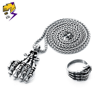 Personality Skeleton Finger Ring Stainless Steel Silver Skull Pendant Chain Necklace Male Female Vintage Punk Jewelry Sets
Personality Skeleton Finger Ring Stainless Steel Silver Skull Pendant Chain Necklace Male Female Vintage Punk Jewelry Sets