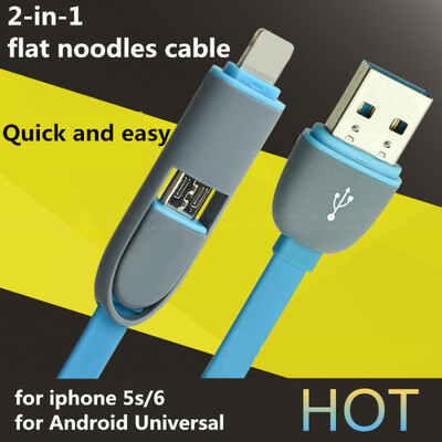 2in1 Micro USB + 8pin Cable Sync Data Charging Flat Noodle Cable for iPhone 5S 6 Plus iPad 4 5 Samsung S4 S5 S6 for Android
2in1 Micro USB + 8pin Cable Sync Data Charging Flat Noodle Cable for iPhone 5S 6 Plus iPad 4 5 Samsung S4 S5 S6 for Android