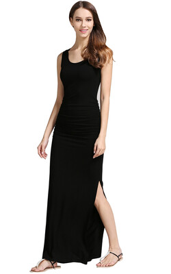 Womens Sleeveless Side-Slit Maxi Dress