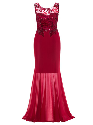 CAZDZY Scoop Neck Beaded Appliques Mermaid Evening Dress