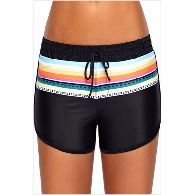 Weis New High-Waist Lace Strip Print With Triangle-Lined Beach Four-Legged Swim Trunks 410571
