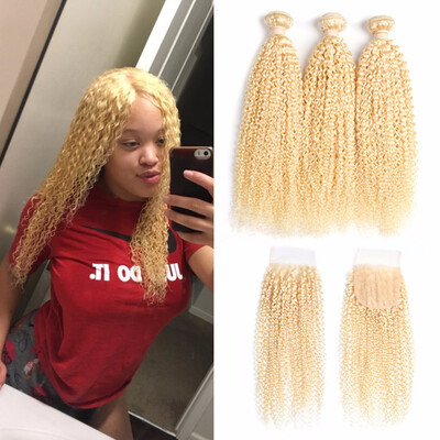 HCDIVA Color 613 Blonde Kinky Curly 3 Bundle Hair with Lace Closure Free Part Brazilian Virgin Curly Hair Closure with Bundle
HCDIVA Color 613 Blonde Kinky Curly 3 Bundle Hair with Lace Closure Free Part Brazilian Virgin Curly Hair Closure with Bundle
