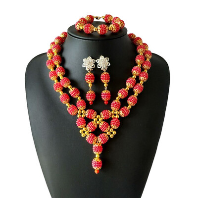 Handmade Beaded Flower Ball Womens Fashion Pendant Necklace African Beads Jewelry Sets Nigerian Wedding Beads Bridal Jewelry 
Handmade Beaded Flower Ball Womens Fashion Pendant Necklace African Beads Jewelry Sets Nigerian Wedding Beads Bridal Jewelry