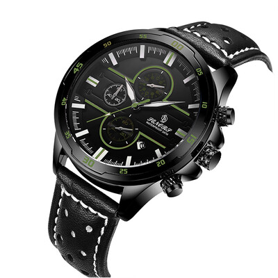 Sports Watches For Men Leather Band 30M Waterproof Chronograph Wrist Watch
