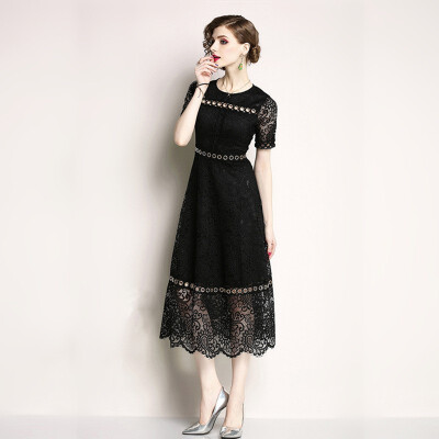 S M L XL XXL elegant new summer 2018 long lace dress women short sleeve black white hollow out office lady A line mid calf
S M L XL XXL elegant new summer 2018 long lace dress women short sleeve black white hollow out office lady A line mid calf
