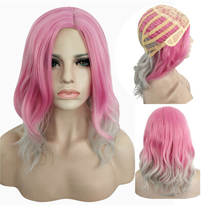 WoodFestival Curly wigs for women pink ombre silver pink wig synthetic wigs heat resistant long hair wig cosplay
