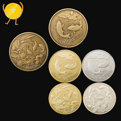 2018 China koi fish commemorative coins collect feng shui coins lucky coins animal love new year coins