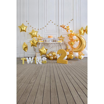 Golden Stars&Moon Photo Backdrop 57FT Vinyl Fabric Cloth Digital Printing Birthday Photo Background S-3189