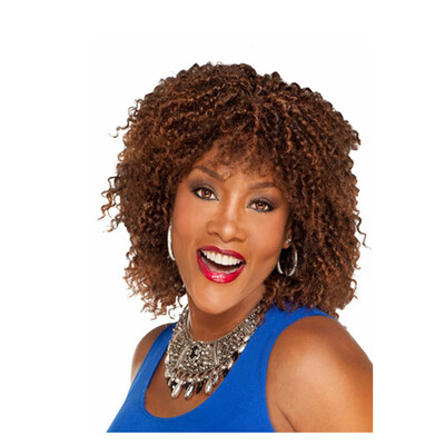 QianBaiHui Long Curly Wigs for Black Women-Brown Synthetic Afro Curly Hair Wigs with Wig Cap