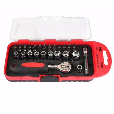 38pcs Multi-functional Ratchet Wrench Socket Bits Motorcycle Emergency Repair Tool