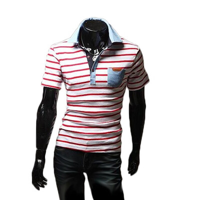 Zogaa Mens Polo Shirt Stripes Slim All-matching