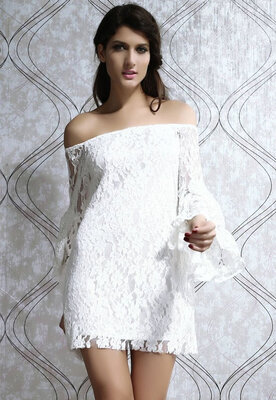 Fashion Womens Sexy Dress Off-shoulder Flouncing Sleeve White Lace Dress Autumn-Summer
Fashion Womens Sexy Dress Off-shoulder Flouncing Sleeve White Lace Dress Autumn-Summer