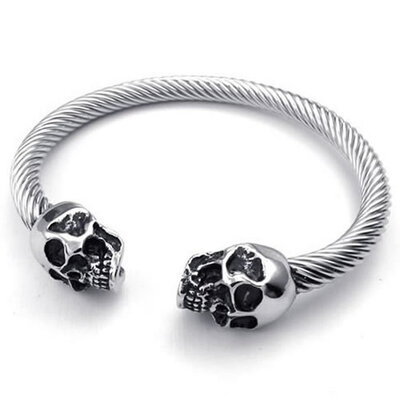Hpolw Mens Stainless Steel Spiral cable and Biker Gothic Skull/skeleton Bracelet,61mm(2.4") Height: 2.2"(5.6cm
Hpolw Mens Stainless Steel Spiral cable and Biker Gothic Skull/skeleton Bracelet,61mm(2.4") Height: 2.2"(5.6cm