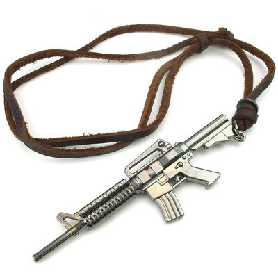 Hpolw Jewelry Mens Vintage Style Army Style Gun Pendant Adjustable Brown Alloy Leather Cord Necklace Chain
Hpolw Jewelry Mens Vintage Style Army Style Gun Pendant Adjustable Brown Alloy Leather Cord Necklace Chain