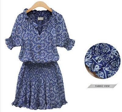 New Women's Summer Dress Blue Cotton The Floral Print Dresses Vintage Style Elastic Waist
New Women's Summer Dress Blue Cotton The Floral Print Dresses Vintage Style Elastic Waist