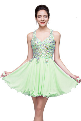 2018 A-line Sweetheart Short Sleeveless Chiffon Prom Dresses with Crystal Beads
2018 A-line Sweetheart Short Sleeveless Chiffon Prom Dresses with Crystal Beads