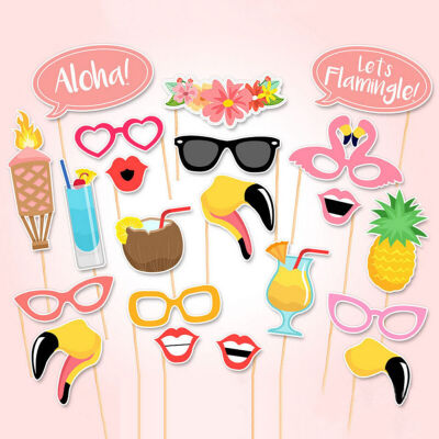 

21x Flamingo Photo Booth Props Tropical Hawaiian Summer Hen Party Аксессуары