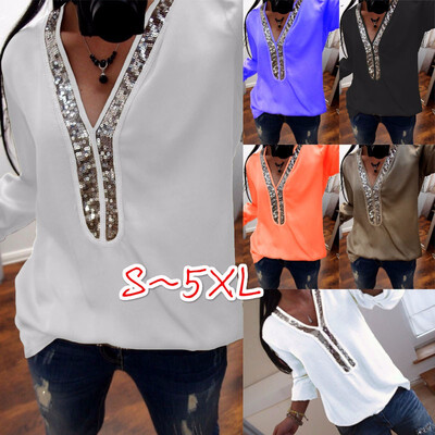 2018 Autumn Women Sexy V-neck Shirt Casual Long Sleeve Top Ladies Fashion Solid Color Loose T-Shirts Chiffion Blouse Women Plus Si
2018 Autumn Women Sexy V-neck Shirt Casual Long Sleeve Top Ladies Fashion Solid Color Loose T-Shirts Chiffion Blouse Women Plus Si