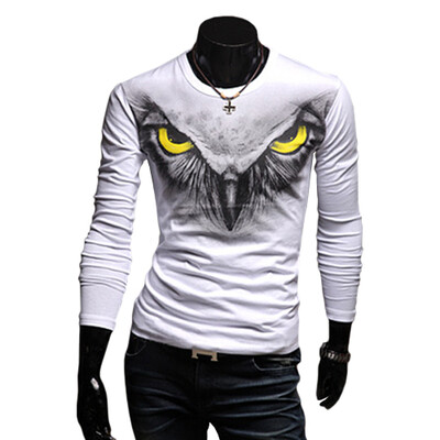 CT&HF Men Personality Creative T-Shirt Fashion Leisure Silm T-Shirt Korea Handsome Printed Cotton Round Neck Long Sleeve T-Shirt