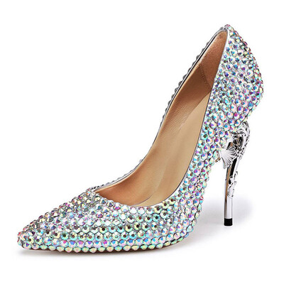 Silver hippocampal heel Color diamond High heel pointed single shoe Fine heel shoes Performing womens shoes
Silver hippocampal heel Color diamond High heel pointed single shoe Fine heel shoes Performing womens shoes