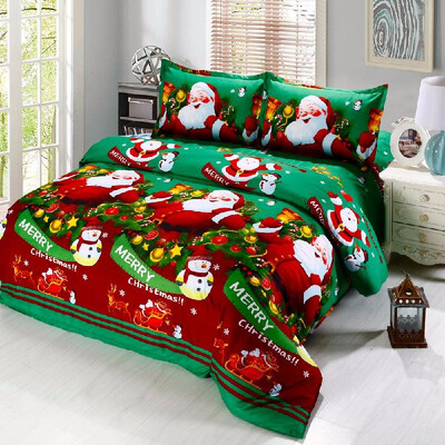 Shipping from US 4pcs Cotton Material 3D Printed Cartoon Merry Christmas Gift Santa Claus Comfort Deep Pocket Bedding Set Bedclo