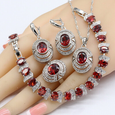 925 Logo Silver Jewelry Sets For Women Red Garnet White Topaz Necklace Pendant Bracelets Earrings Rings
925 Logo Silver Jewelry Sets For Women Red Garnet White Topaz Necklace Pendant Bracelets Earrings Rings