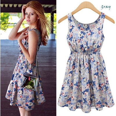 New Women's European Style Flower Print Sleeveless Vest Dress Ladies Party Evening Dress
New Women's European Style Flower Print Sleeveless Vest Dress Ladies Party Evening Dress