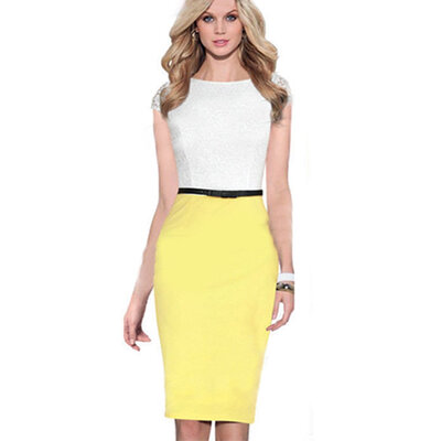New Womens Style Lace Splicing Cap Sleeve Ladies OL Party Evening Dress With Belt
New Womens Style Lace Splicing Cap Sleeve Ladies OL Party Evening Dress With Belt