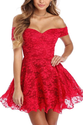 Lace Skater Off the Shoulder Short Sleeves High Waist Padded Cups Dress Homecoming Dress
Lace Skater Off the Shoulder Short Sleeves High Waist Padded Cups Dress Homecoming Dress