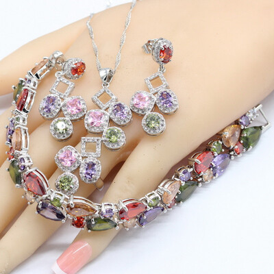 925 Silver Bridal Jewelry Sets For Women Multi Color Blue 4PCS Bracelet Earrings Necklace Pendant Rings
925 Silver Bridal Jewelry Sets For Women Multi Color Blue 4PCS Bracelet Earrings Necklace Pendant Rings