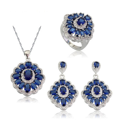 Luxurious Blue Stone Silver Plated Jewelry Sets for Women Choker Dangle Earrings Ring Three Colors Available
Luxurious Blue Stone Silver Plated Jewelry Sets for Women Choker Dangle Earrings Ring Three Colors Available