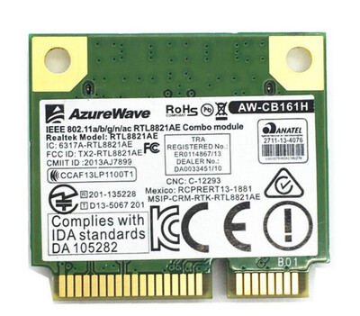 Wireless Adapter Card for Azurewave Realtek RTL8821AE 80211AC 433Mbps WiFi Bluetooth 40 Combo AW-CB161H half Mini PCI-e
Wireless Adapter Card for Azurewave Realtek RTL8821AE 80211AC 433Mbps WiFi Bluetooth 40 Combo AW-CB161H half Mini PCI-e