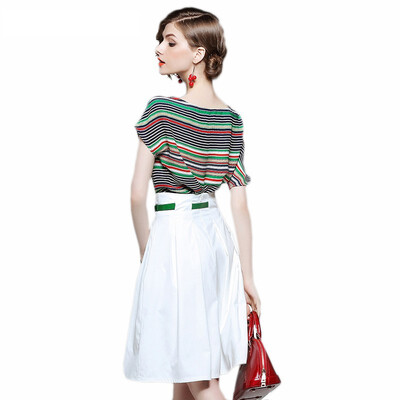 2018 New Fashion Two Piece Sets Striped Short-sleeved T-shirt White Pleated Skirt Elegant Suit Female
2018 New Fashion Two Piece Sets Striped Short-sleeved T-shirt White Pleated Skirt Elegant Suit Female