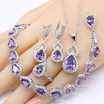 Pear Shape Purple Amethyst 925 Silver Jewelry Sets For Women Bracelet Earrings Necklace Pendant Rings
Pear Shape Purple Amethyst 925 Silver Jewelry Sets For Women Bracelet Earrings Necklace Pendant Rings
