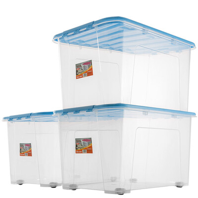 JEKO&JEKO plastic transparent storage box extra large 100L 3 Pack storage box clothes toy storage box quilt pulley storage box blue cover SWB-5222
JEKO&JEKO plastic transparent storage box extra large 100L 3 Pack storage box clothes toy storage box quilt pulley storage box blue cover SWB-5222
