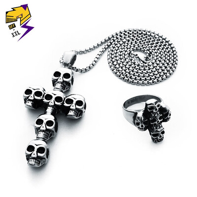 Punk Stainless Steel Skeleton Cross Necklaces Big Pendant Vintage Silver Skull Ring for Men Fashion Women Jewelry Sets
Punk Stainless Steel Skeleton Cross Necklaces Big Pendant Vintage Silver Skull Ring for Men Fashion Women Jewelry Sets