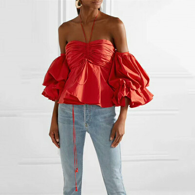 Strapless Shirt For Women Off Shoulder Backless Ruched Halter Lantern Sleeve Tunic Draped Blouse Sexy Summer 2018
Strapless Shirt For Women Off Shoulder Backless Ruched Halter Lantern Sleeve Tunic Draped Blouse Sexy Summer 2018