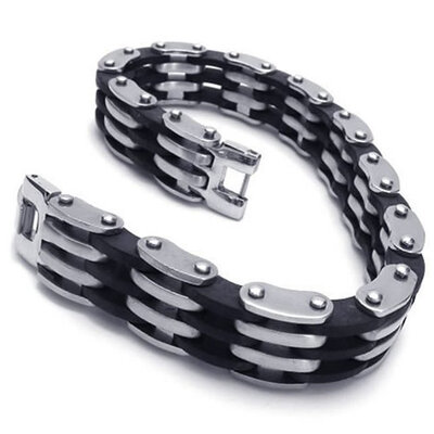 Hpolw black&silver Stainless Steel Rubber Quality guarantee,colorfast Men's bike chain Bolt buttoned Bracelet,8 3/4 Inch
Hpolw black&silver Stainless Steel Rubber Quality guarantee,colorfast Men's bike chain Bolt buttoned Bracelet,8 3/4 Inch