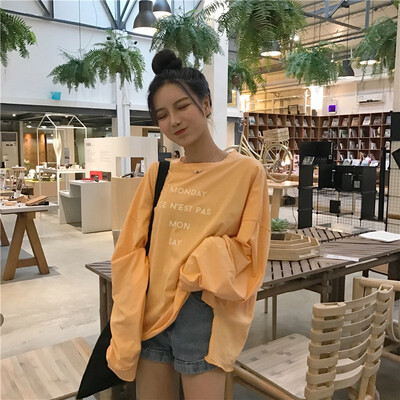 2018 new arrival korean letter printing loose thin&long irregular T-shirt womens long sleeves
2018 new arrival korean letter printing loose thin&long irregular T-shirt womens long sleeves