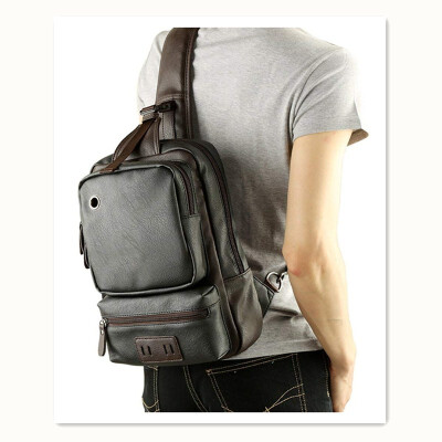 PU leather mens sports chest bag casual outdoor crossbody bag