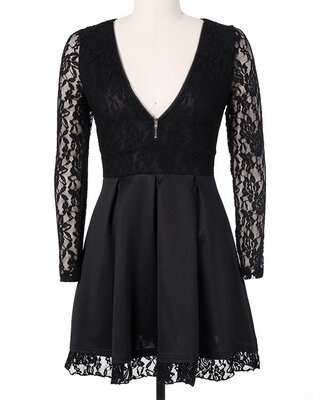 Stylish Lady Womens Black Lace Patchwork Long Sleeve V-neck Front Zipper Sexy Evening Cocktail Party Dress
Stylish Lady Womens Black Lace Patchwork Long Sleeve V-neck Front Zipper Sexy Evening Cocktail Party Dress