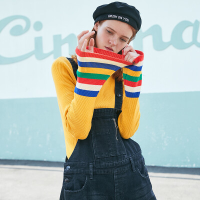 PASS2018 new autumn&winter color matching turtleneck sweater female Slim student white bottoming sweater tide 68303PA23009 ginger yellow 
PASS2018 new autumn&winter color matching turtleneck sweater female Slim student white bottoming sweater tide 68303PA23009 ginger yellow