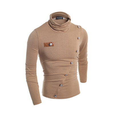 Zogaa New Mens Polo Shirt Diagonal Button Korean