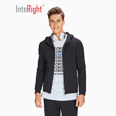 INTERIGHT Sweater Mens Simple Business Casual Jacket Hooded Jacket Black M