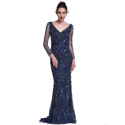 Luxury Pink Navy Blue Beading Mermaid Tulle Evening Dress V-Neck Long Sleeves Elegant Evening Gowns 2018 Real Photo
Luxury Pink Navy Blue Beading Mermaid Tulle Evening Dress V-Neck Long Sleeves Elegant Evening Gowns 2018 Real Photo