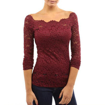 CT&HF Women Sexy Fashion Lace Blouse Simple Pure Color Off-The-Shoulder T-Shirt Korean Women Silm Perspective Long Sleeve Blouse
CT&HF Women Sexy Fashion Lace Blouse Simple Pure Color Off-The-Shoulder T-Shirt Korean Women Silm Perspective Long Sleeve Blouse