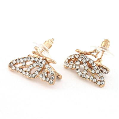 Fashion Alloy Full Rhinestone Butterfly Ear Studs Earrings Jewellry Finding